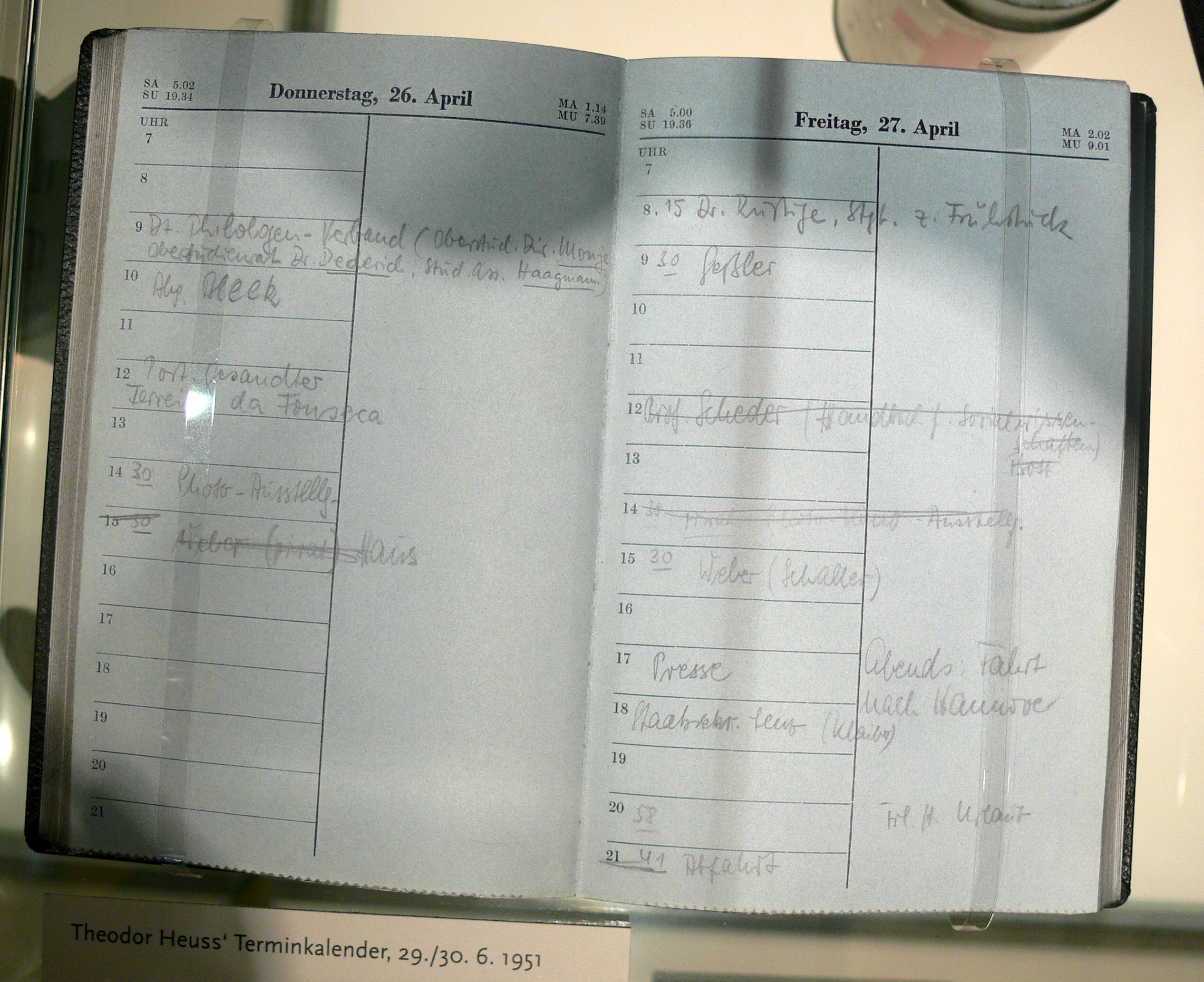 Appointment calendar of former German president Theodor Heuss